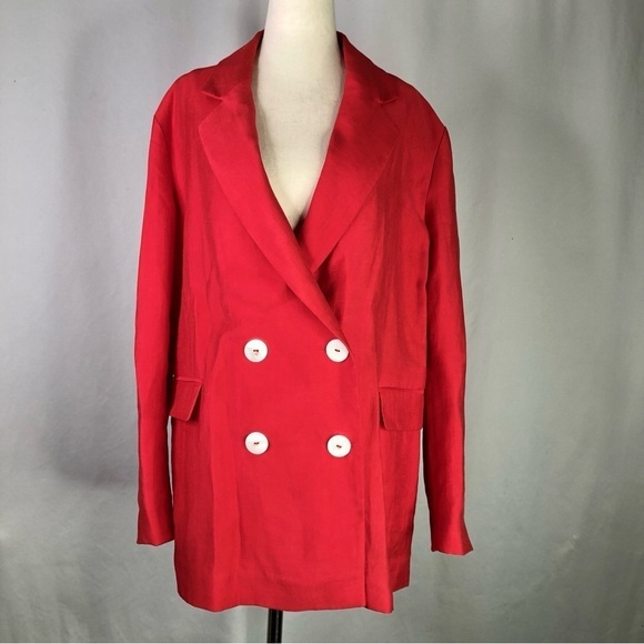 Zara oversized blazer red linen blend double breasted size small - Picture 1 of 8